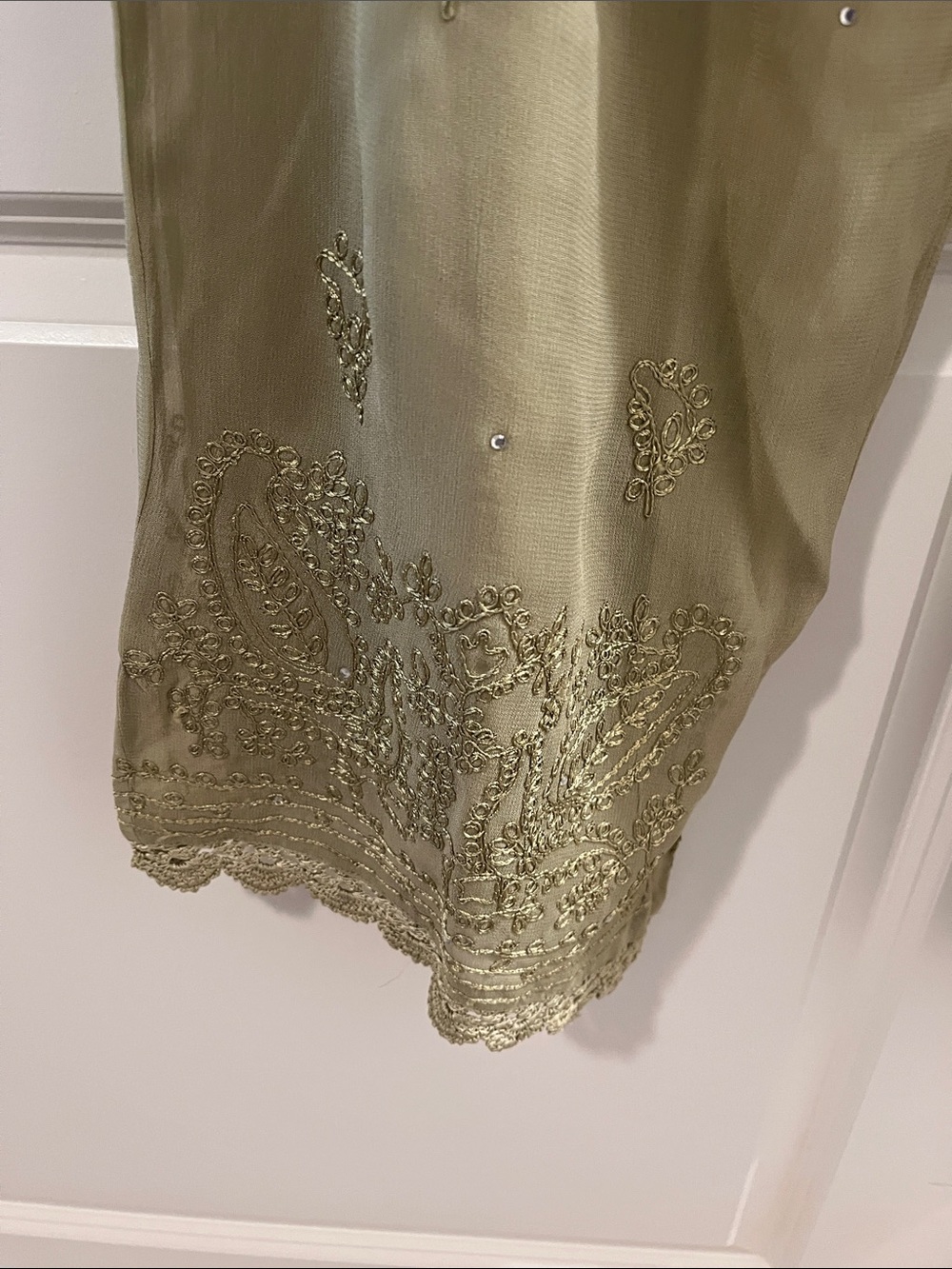 Olive Green women’s Lightweight Embroidered Lounge Pants - Picture 2 of 3